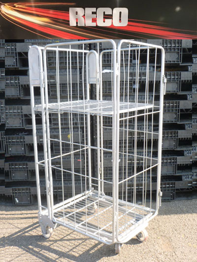 Used 4 Sided Rod A Frame Nestable Roll Cages With Middle Shelf