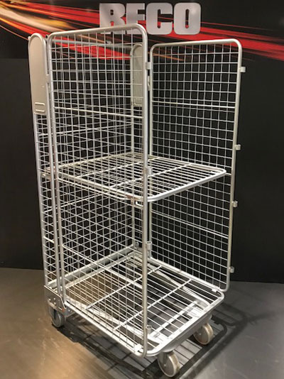 Used 3 Sided Mesh A Frame Nestable Roll Cages with Shelf