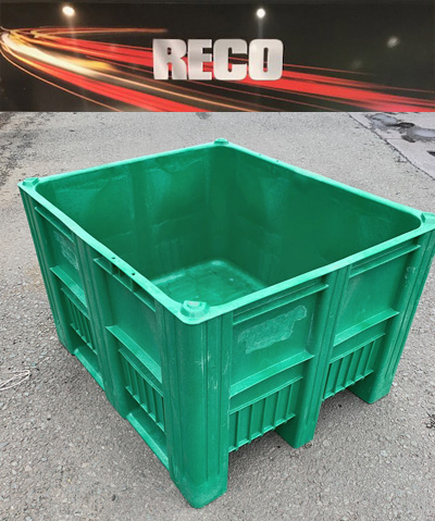 Used Green Plastic Pallet Boxes Complete with 3 Skids