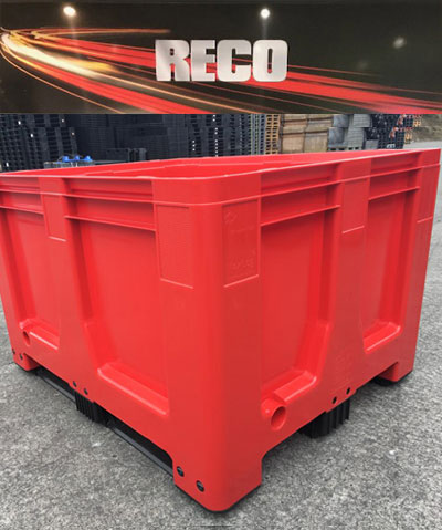 New Plastic Pallet Boxes Red – Rigid Solid Sided Plastic Pallet Box